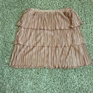 Metallic Tiered Pleated Skater Skirt in Rose Gold